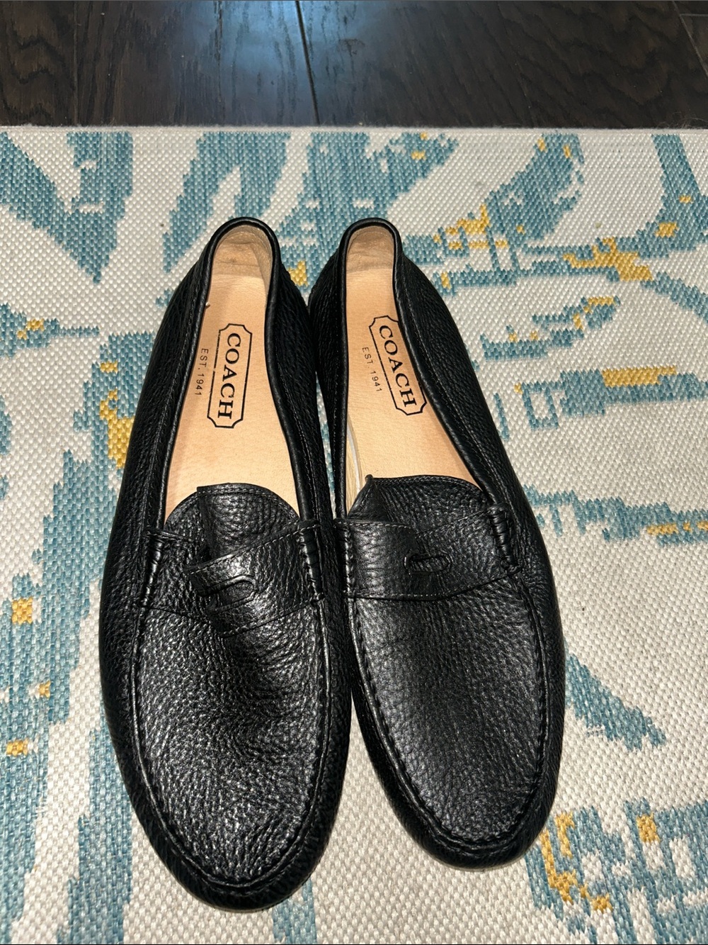 COACH Black Pebbled Leather Penny Loafers